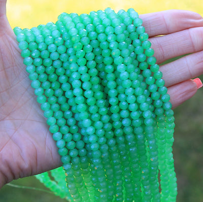 The Bead Store 6x5mm Faceted Glass Rondelle Beads Jade Green