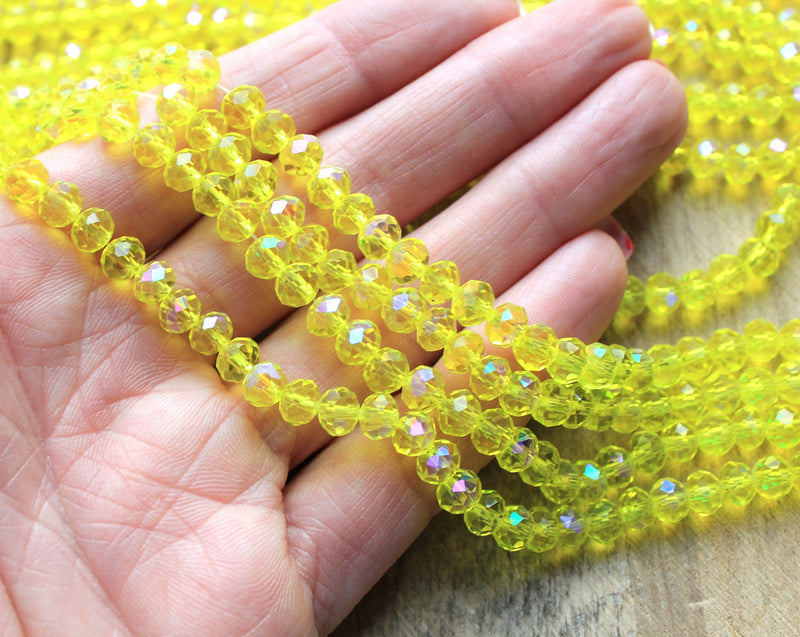 The Bead Store 6x5mm Faceted Glass Rondelle Beads Lemon AB