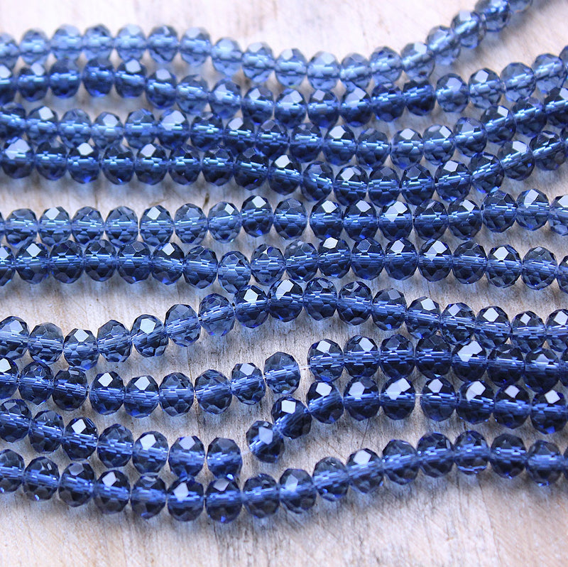 The Bead Store 6x5mm Faceted Glass Rondelle Beads Montana Blue