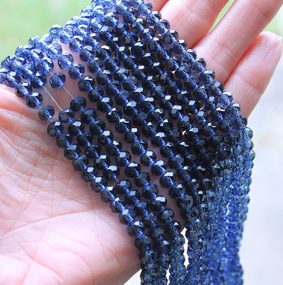 The Bead Store 6x5mm Faceted Glass Rondelle Beads Montana Blue
