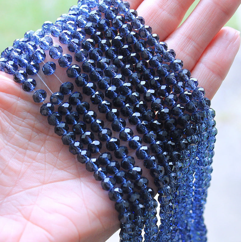 The Bead Store 6x5mm Faceted Glass Rondelle Beads Montana Blue