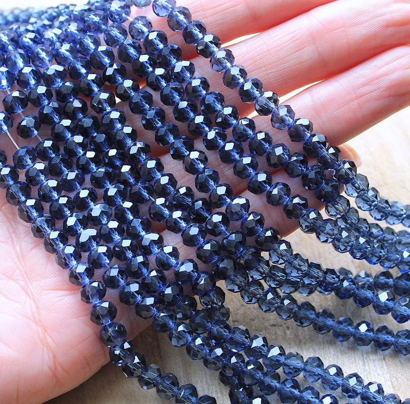 The Bead Store 6x5mm Faceted Glass Rondelle Beads Montana Blue