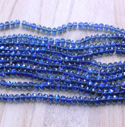 The Bead Store 6x5mm Faceted Glass Rondelle Beads Montana Blue AB