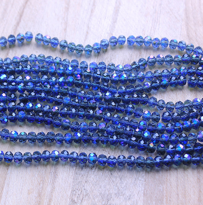 The Bead Store 6x5mm Faceted Glass Rondelle Beads Montana Blue AB