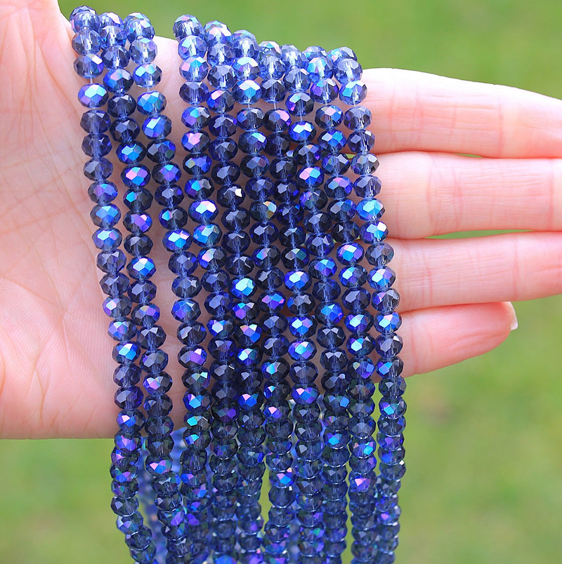 The Bead Store 6x5mm Faceted Glass Rondelle Beads Montana Blue AB