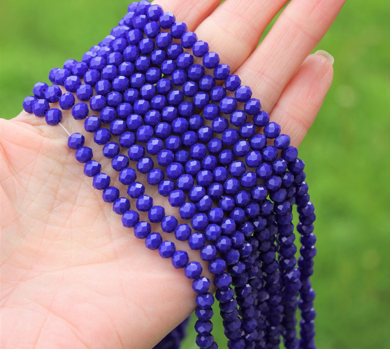The Bead Store 6x5mm Faceted Glass Rondelle Beads ~ Opaque Blue ~ approx. 85 beads