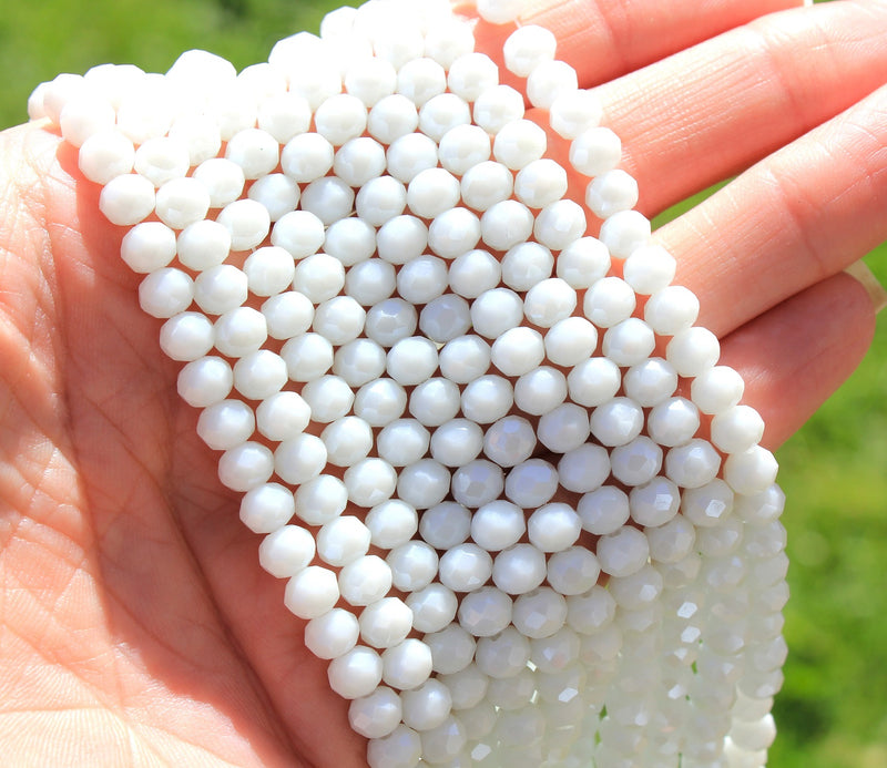 The Bead Store 6x5mm Faceted Glass Rondelle Beads ~ Opaque Lustred White ~ approx. 85 beads