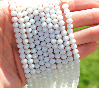 The Bead Store 6x5mm Faceted Glass Rondelle Beads ~ Opaque Lustred White ~ approx. 85 beads