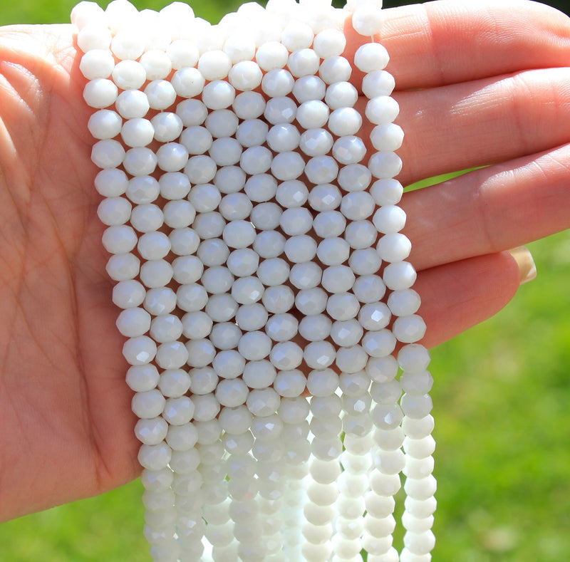 The Bead Store 6x5mm Faceted Glass Rondelle Beads ~ Opaque Lustred White ~ approx. 85 beads