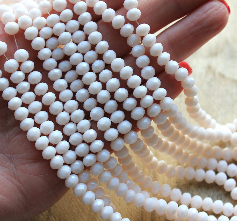 The Bead Store 6x5mm Faceted Glass Rondelle Beads Opaque Pastel Peach 