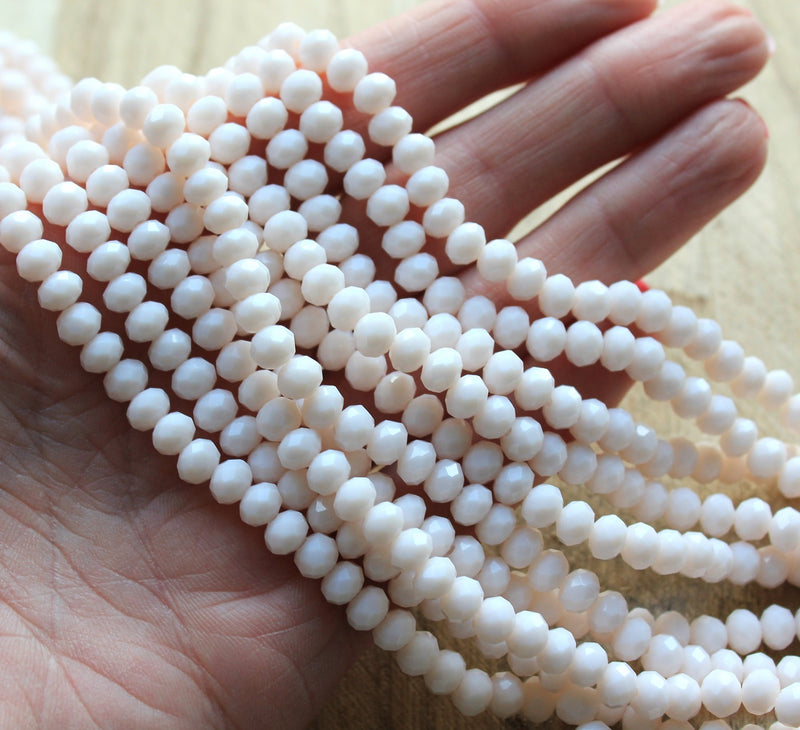 The Bead Store 6x5mm Faceted Glass Rondelle Beads Opaque Pastel Peach 