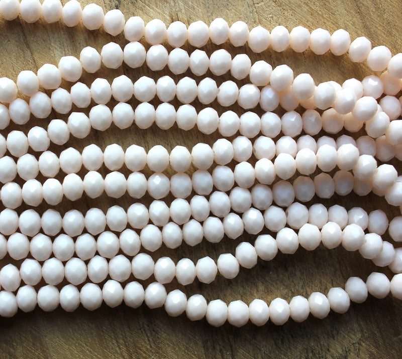 The Bead Store 6x5mm Faceted Glass Rondelle Beads Opaque Pastel Peach 