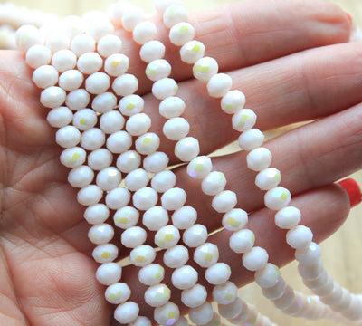 The Bead Store 6x5mm Faceted Glass Rondelle Beads Opaque Pastel Peach AB