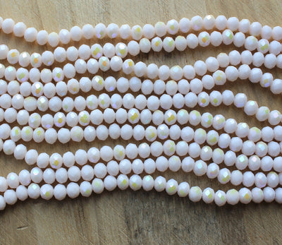 The Bead Store 6x5mm Faceted Glass Rondelle Beads Opaque Pastel Peach AB