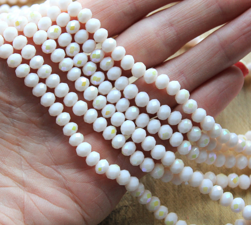 The Bead Store 6x5mm Faceted Glass Rondelle Beads Opaque Pastel Peach AB