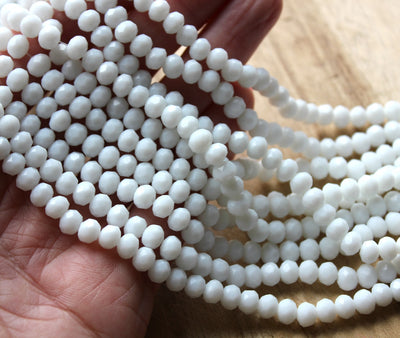 The Bead Store 6x5mm Faceted Glass Rondelle Beads ~ Opaque White ~ approx. 85 beads