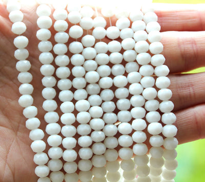 The Bead Store 6x5mm Faceted Glass Rondelle Beads ~ Opaque White ~ approx. 85 beads