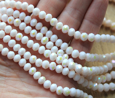 The Bead Store 6x5mm Faceted Glass Rondelle Beads Opaque Pastel Peach AB