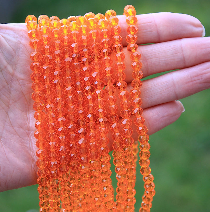 The Bead Store 6x5mm Faceted Glass Rondelle Beads Orange