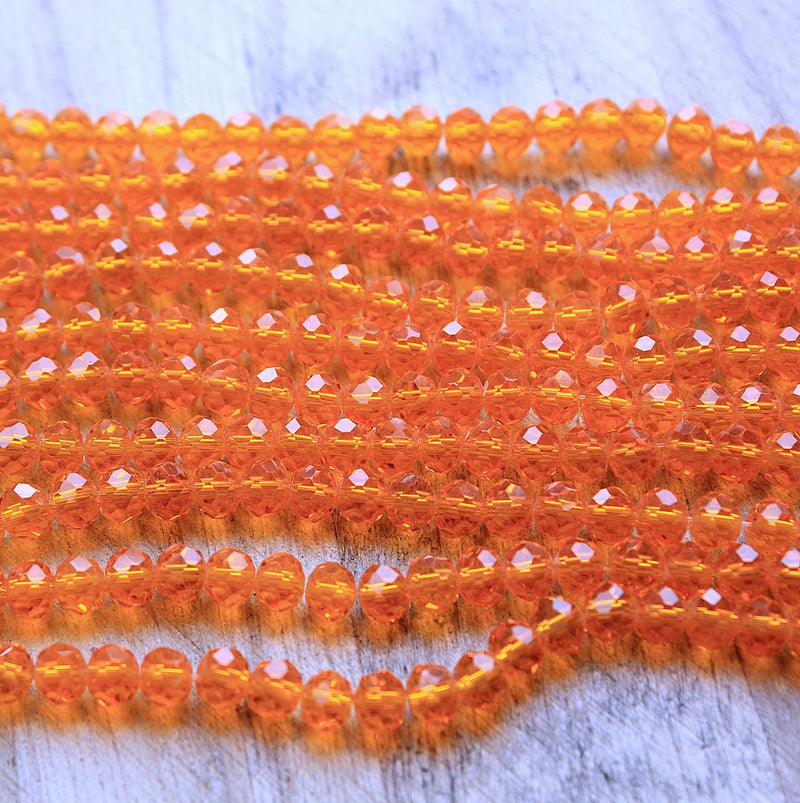 The Bead Store 6x5mm Faceted Glass Rondelle Beads Orange