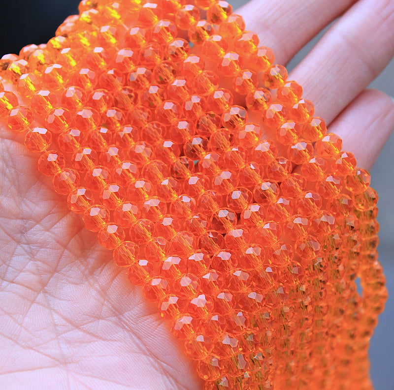 The Bead Store 6x5mm Faceted Glass Rondelle Beads Orange