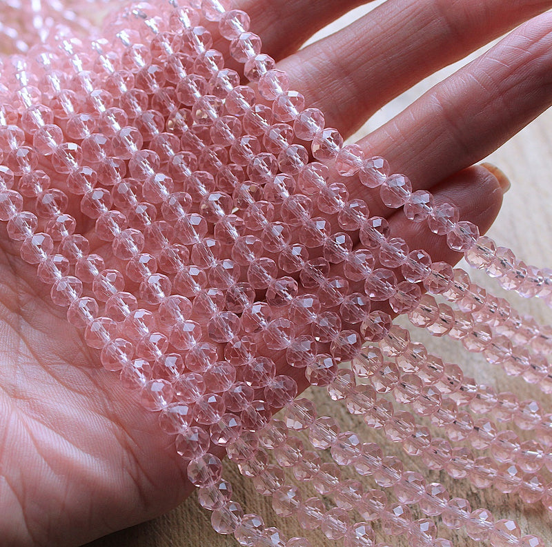 The Bead Store 6x5mm Faceted Glass Rondelle Beads Pink