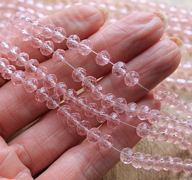 The Bead Store 6x5mm Faceted Glass Rondelle Beads Pink