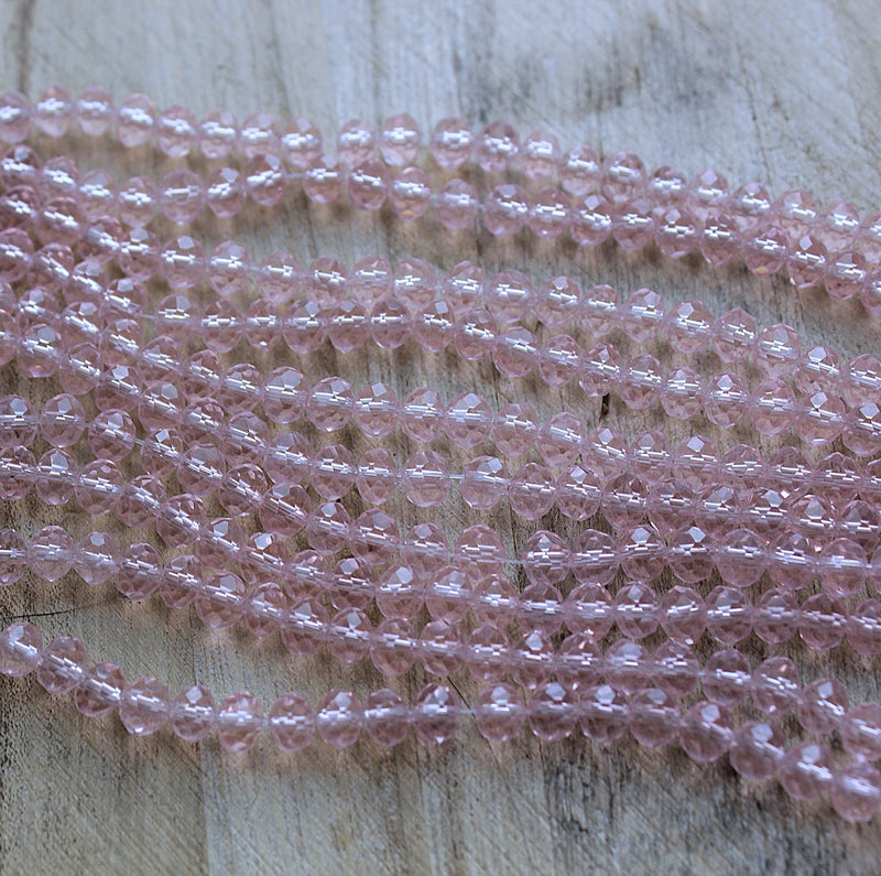 The Bead Store 6x5mm Faceted Glass Rondelle Beads Pink