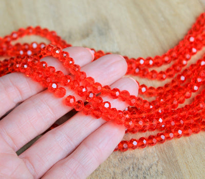 The Bead Store 6x5mm Faceted Glass Rondelle Beads ~ Red ~ approx. 88 beads