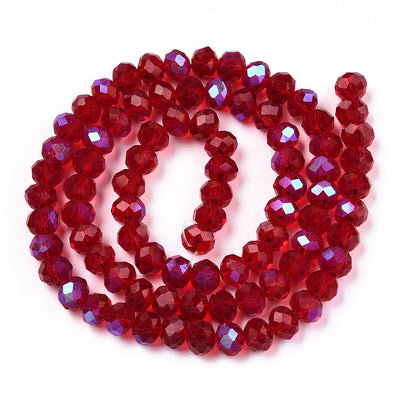 The Bead Store 6x5mm Faceted Glass Rondelle Beads Ruby Red AB