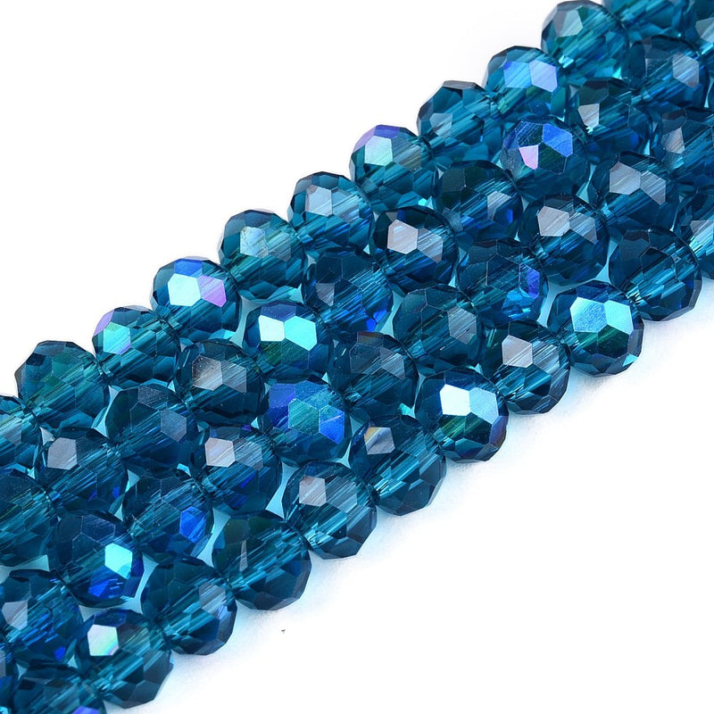 The Bead Store 6x5mm Faceted Glass Rondelle Beads Steel Blue AB
