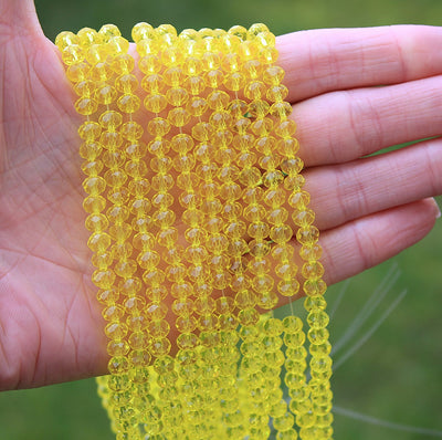 The Bead Store 6x5mm Faceted Glass Rondelle Beads Yellow