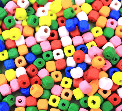 The Bead Store 6x6mm Wooden Cube Beads Mixed Colours ~ 100 beads