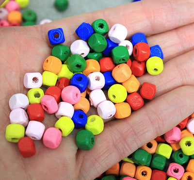 The Bead Store 6x6mm Wooden Cube Beads Mixed Colours ~ 100 beads