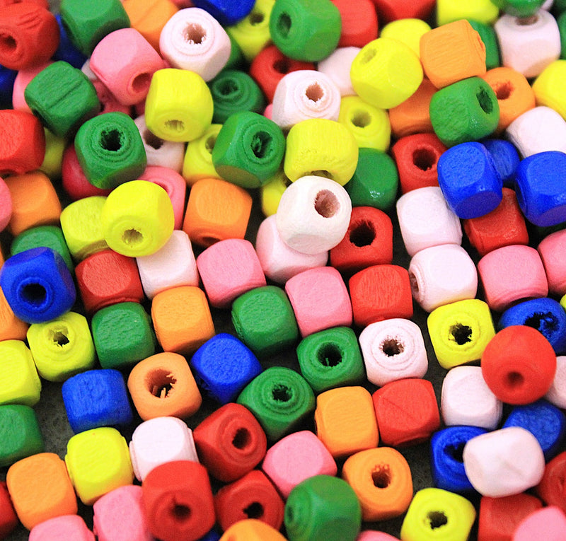 The Bead Store 6x6mm Wooden Cube Beads Mixed Colours ~ 100 beads