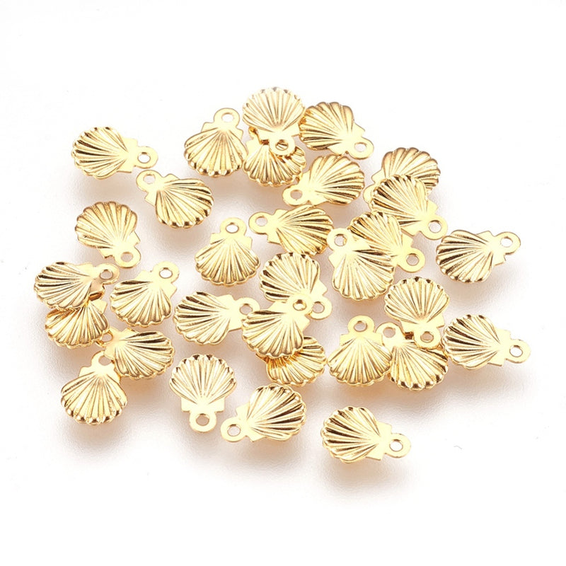 The Bead Store 7mm 24K Gold Plated Stainless Steel Shell Charms ~ Pack of 5