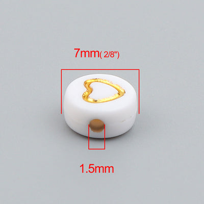 The Bead Store 7mm Acrylic Beads White with Golden Hearts 30 beads