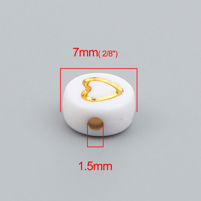 The Bead Store 7mm Acrylic Beads White with Golden Hearts 30 beads