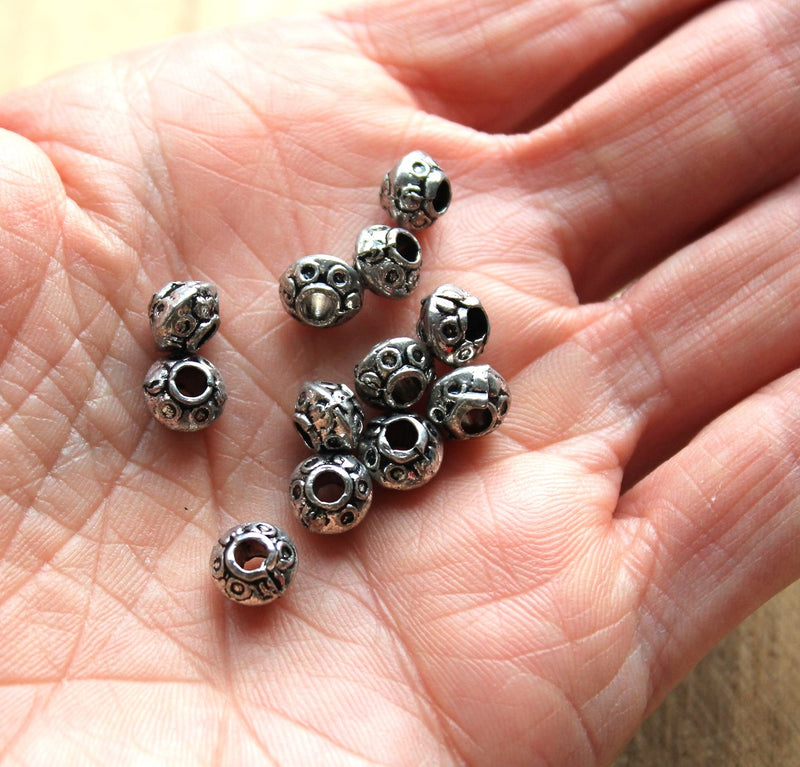 The Bead Store 7mm Antique Silver Plated Large Hole Bicone Beads