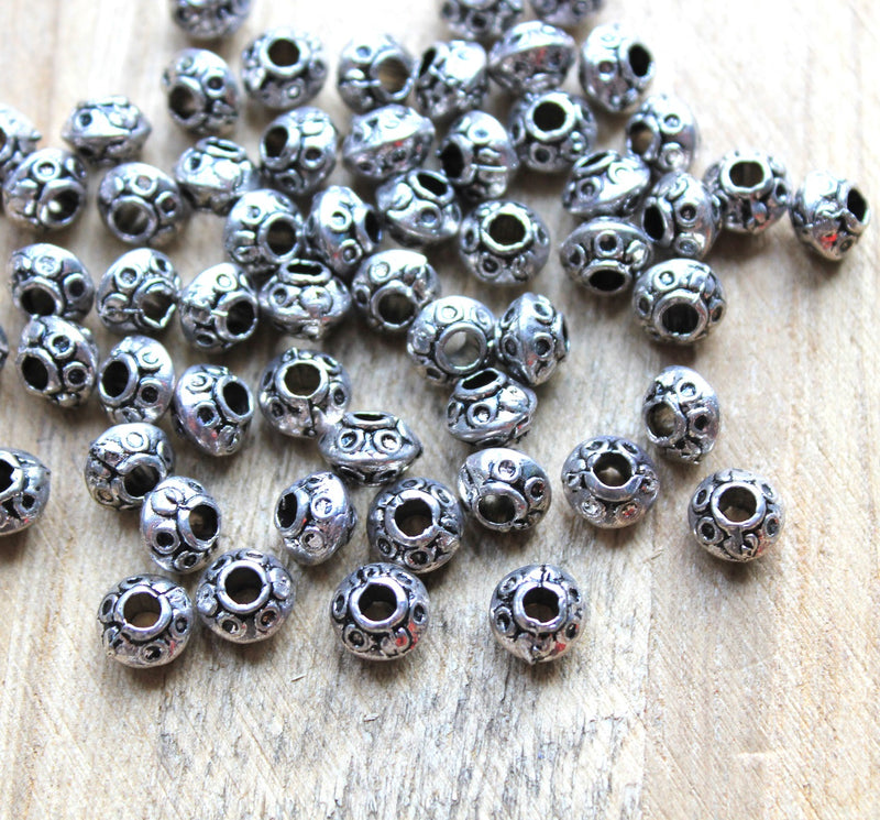 The Bead Store 7mm Antique Silver Plated Large Hole Bicone Beads Pack of 20