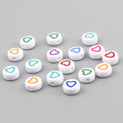 The Bead Store 7x3.5mm White Acrylic Beads Mixed Colour Hearts ~ 30 beads