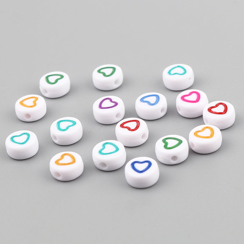 The Bead Store 7x3.5mm White Acrylic Beads Mixed Colour Hearts ~ 30 beads