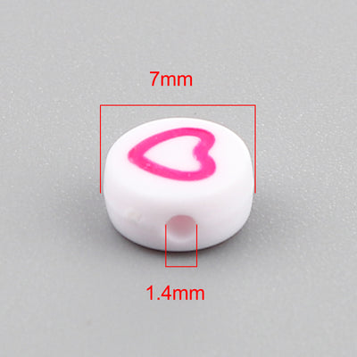 The Bead Store 7x3.5mm White Acrylic Beads Mixed Colour Hearts ~ 30 beads