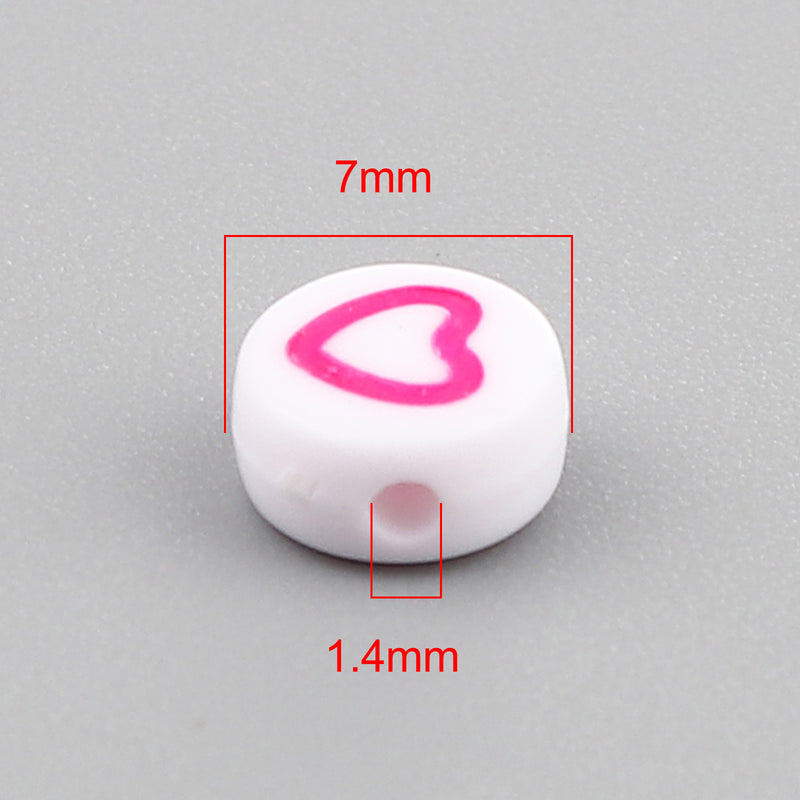 The Bead Store 7x3.5mm White Acrylic Beads Mixed Colour Hearts ~ 30 beads