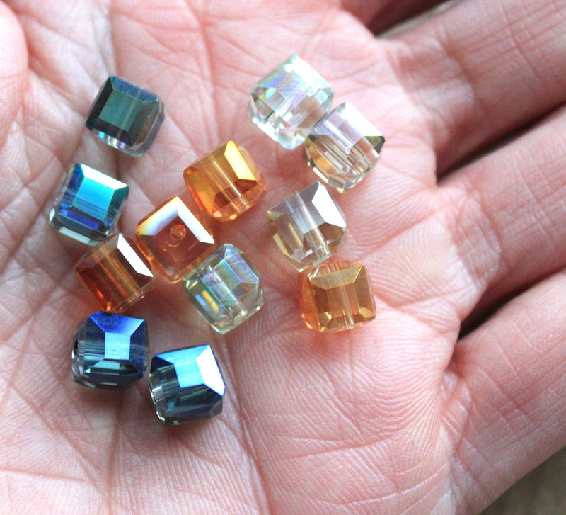 The Bead Store 7x7mm Crystal Glass Cubes Mixed Colours 10 beads