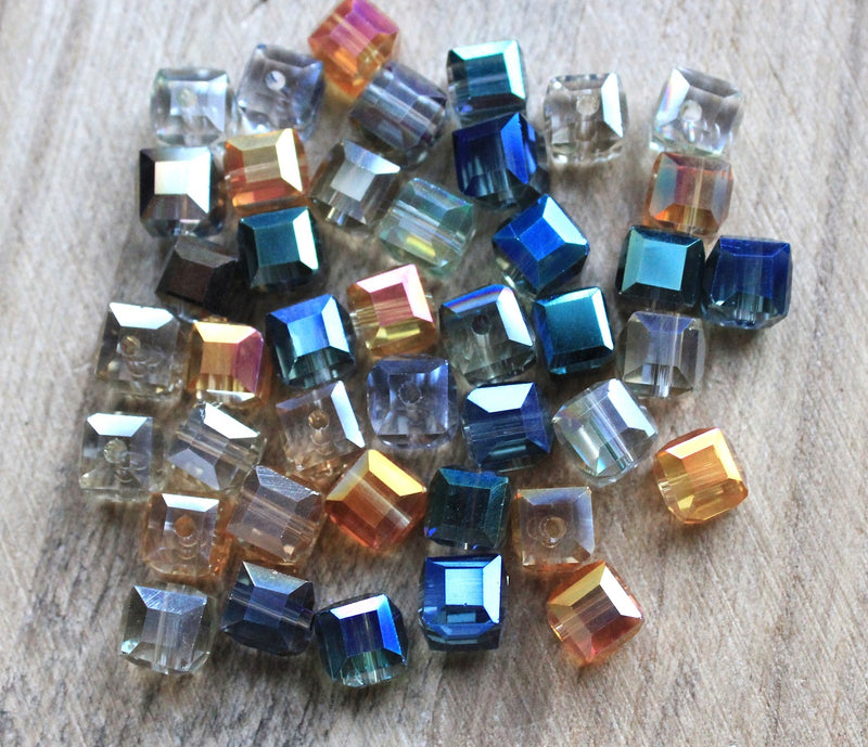 The Bead Store 7x7mm Crystal Glass Cubes Mixed Colours 10 beads