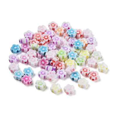 The Bead Store 8mm Acrylic Flower Beads Mixed Colours ~ Pack of 100
