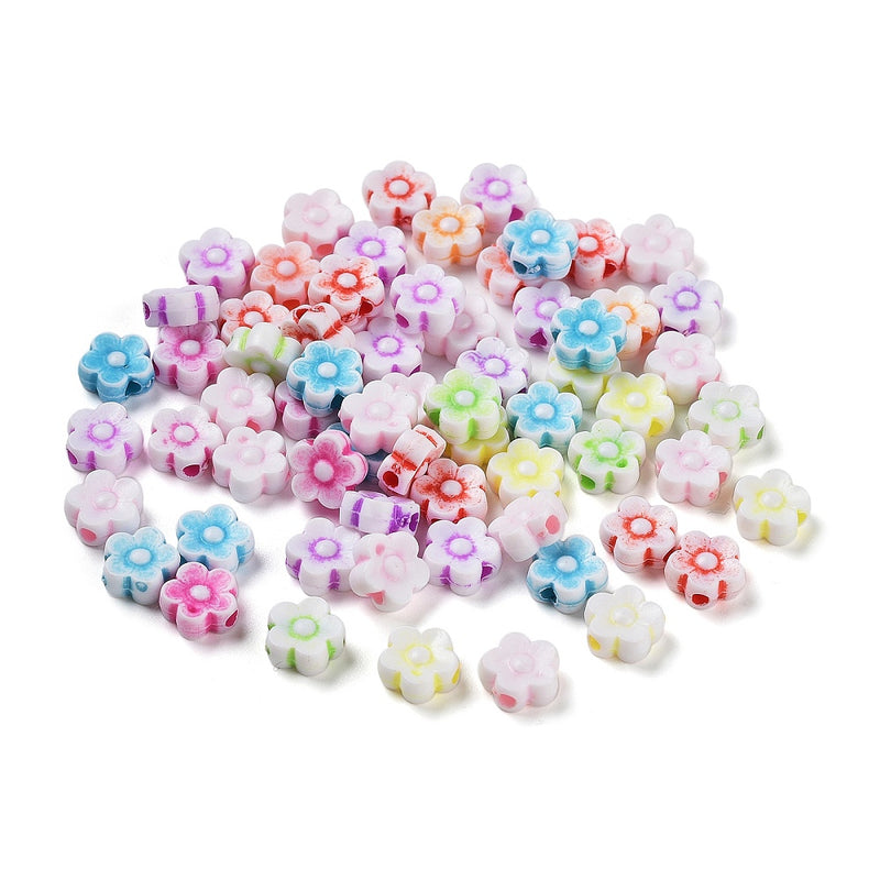 The Bead Store 8mm Acrylic Flower Beads Mixed Colours ~ Pack of 100
