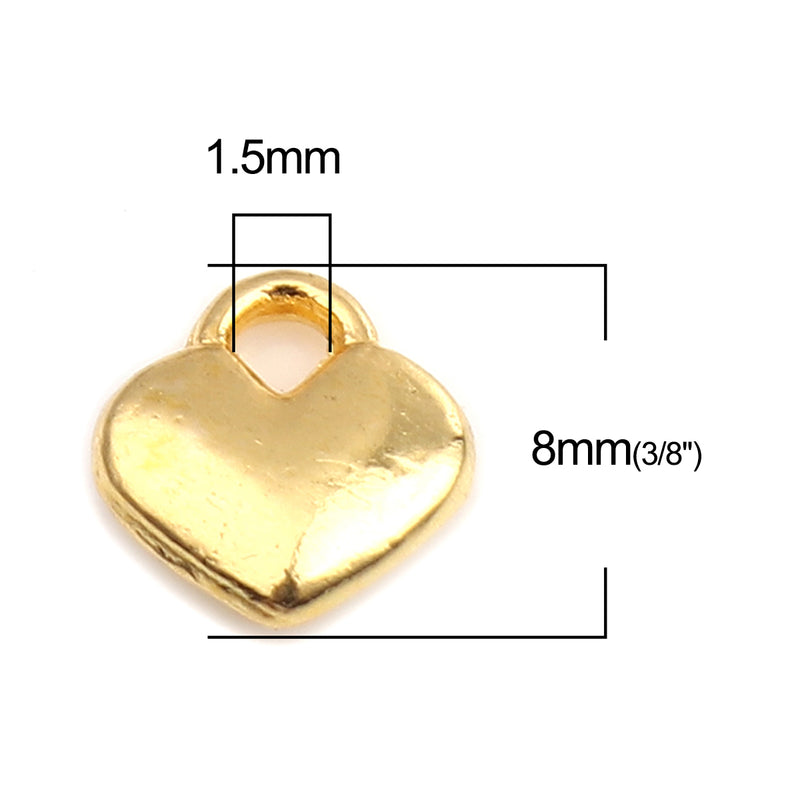 The Bead Store 8mm Gold Plated Heart Charms ~ Pack of 10