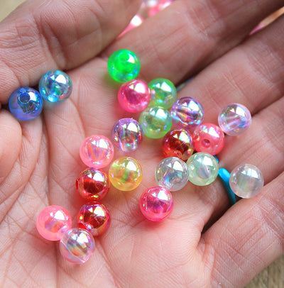 The Bead Store 8mm Round Acrylic Beads Mixed Transparent Rainbow Colours Pack of 25